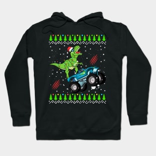 T Rex Monster Trucks Boys and Girls Santa Saurus Christmas Kids Boys Men Ugly Sweater Hoodie